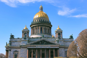 Fototapeta na wymiar Saint Isaac's Cathedral in Saint Petersburg, Russia scenic wallpaper. Creative outdoor view of famous church, majestic cathedral architeture