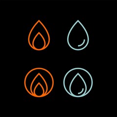 Fire and water flat vector icons