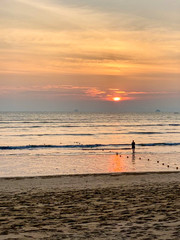 sunset at the Centara Grand Beach Resort & Villas Krabi, Kon-Tiki Krabi Centara, Ao Phra Nang Beach, Krabi, Thailand.