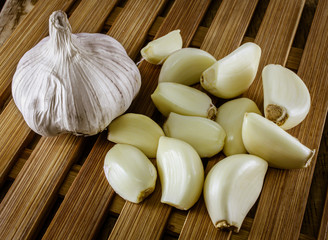 garlic on a wooden background