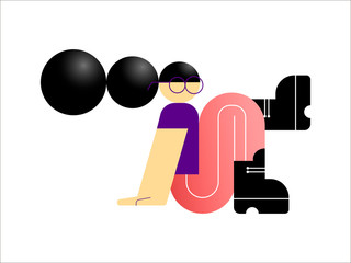 Girl in creative style with unusual proportions and glasses