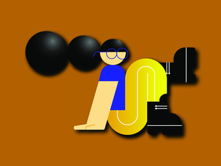 Girl in creative style with unusual proportions and glasses