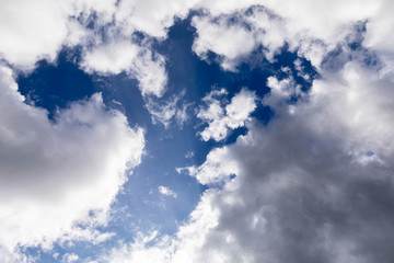 Clear blue sky and white clouds summer background