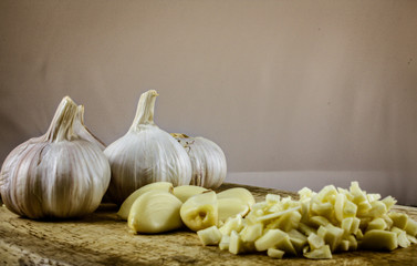 garlic on a wooden board