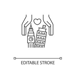 Landmark preservation pixel perfect linear icon. Tourism service. Travel across Europe. Thin line customizable illustration. Contour symbol. Vector isolated outline drawing. Editable stroke