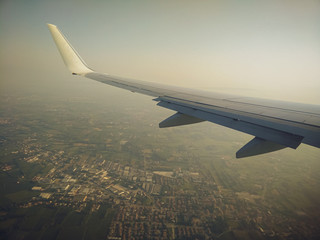 airplane flying view from inside window aircraft of Traveling.