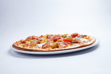 tasty pizza on the white