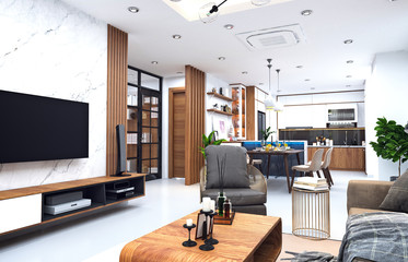 3d render of modern home interior, living room