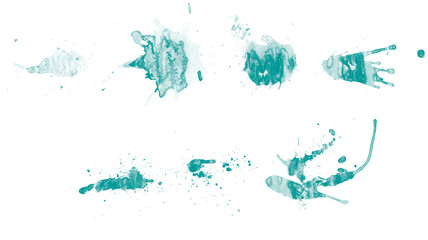 Beautiful turquoise vector set of paint splash brushes