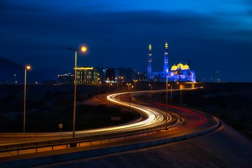 Mosque lights in Muscat at Blue Hour
