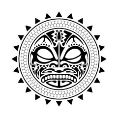 Polynesian style Tattoo design. Polynesian style mask. Isolated round tattoo vector.