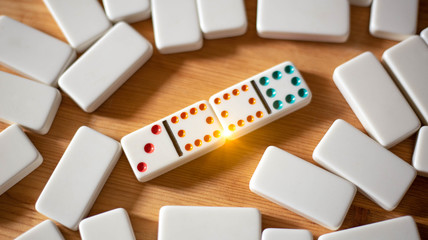 Signs of business management or strategy business concept. Dominos game. Competition for success. Creative ideas