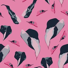 Floral seamless pattern. Leaves of Cordelia on a pink background. Botanical pattern.