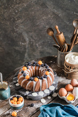 Homemade delicious easter cake with berries and glaze