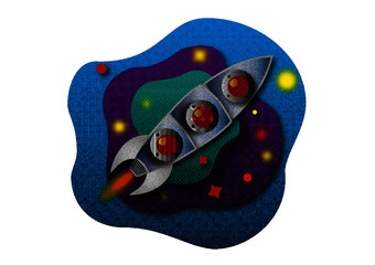 Space rocket in retro cartoon style.
