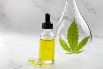 Cbd oil, cannabis extract. Medical marijuana, hemp oil in bottle.