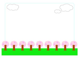 たくさん並んだ桜の木と雲のフレーム