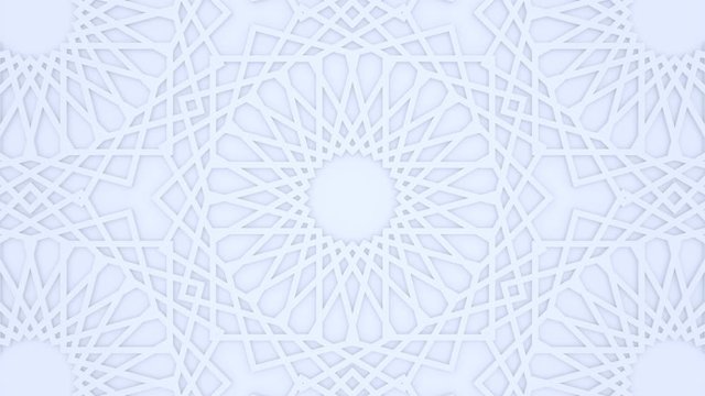 White light arabic background, arabesque muslim motif, 3d motion design, layered paper art, islamic looping animated wallpaper, abstract geometric pattern, oriental asian mandala, moroccan ornament