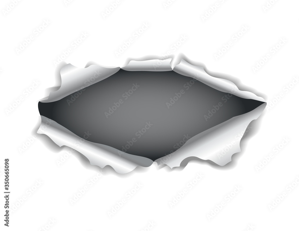 Poster paper hole. realistic vector torn paper with ripped edges. torn hole in the sheet of paper on a dark