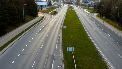 04-19-2020. Vilnius, Lithuania. Empty city street during the outbreak of COVID -19.