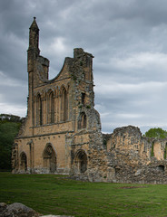 Fototapeta na wymiar Byland Abbey ruins from its façade