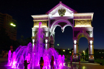 Triumphal arch in the city of Astrakhan on the avenue of Glory.