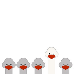 Goose heads  up  on white  background. Concept  Not like everyone else.