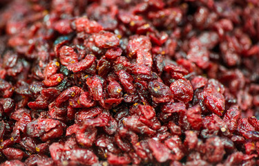 dried cranberry closeup on market shelf 