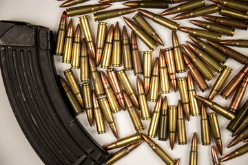 Obraz premium Ammunition, rifle bullets, artillery, weapons for war, defense and attack