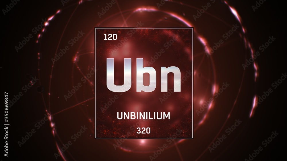 Canvas Prints 3d illustration of unbinilium as element 120 of the periodic table. red illuminated atom design back - Canvas Prints