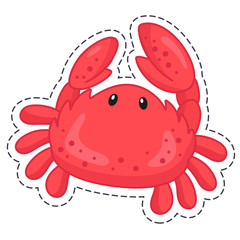 Sticker red fun crab. Cute children's character for use in children's illustrations, on children's goods, as a sticker.