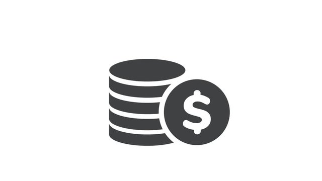 Icon of stacks of black coins grow. Alpha matte. Can be used for financial infographic.