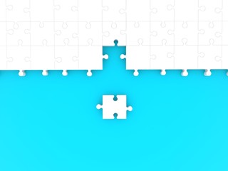 A piece of white puzzle outside a white puzzle