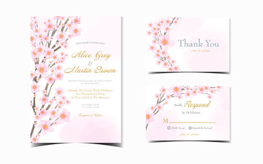 wedding invitation suite with beautiful japanese cherry blossom