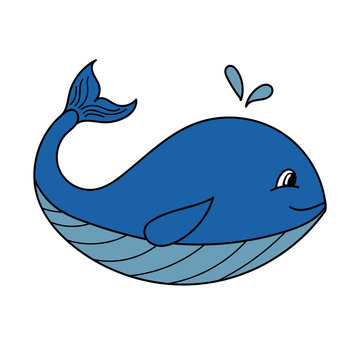 color vector element, drawing of a marine inhabitant, cute big whale