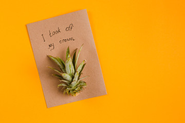 creative tropical greeting cards with pineapple crown with note I took my crown off