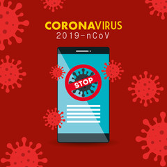 campaign of stop 2019 ncov in smartphone vector illustration design