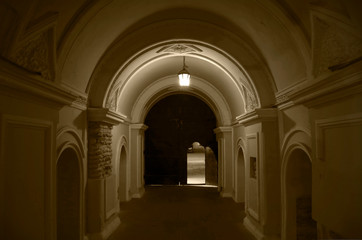 Fototapeta na wymiar Entrance through the arched corridor