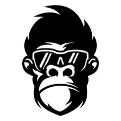 illustration of monkey face with glass isolated on white background - vector