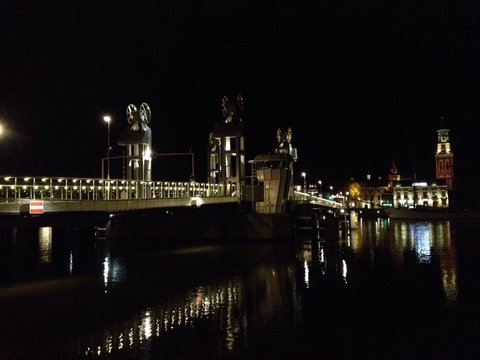 Bridge Over Ijssel River At Night