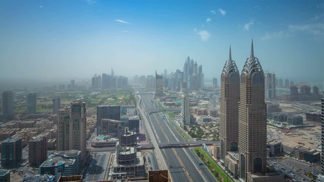 Day view on highway in Dubai. Timelapse. 4K.
