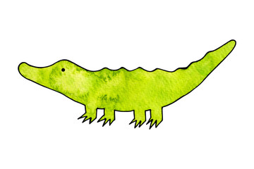 Crocodile, green alligator, hand drawn watercolor illustration