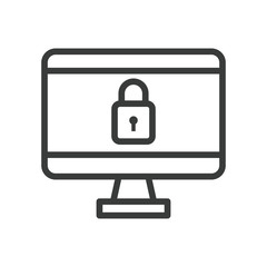 desktop with padlock line style icon