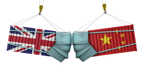 United Kingdom and china coronavirus business trade war concept. 3D Rendering