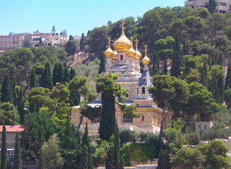The Russian church is locatd on the mount of olives in the Old City of Jerusalem.