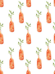 Seamless pattern of watercolor flowers in a pot.