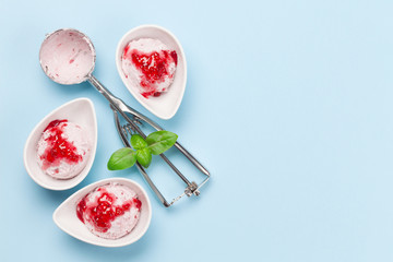 Raspberry ice cream scoops