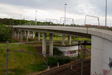Fototapeta na wymiar train tracks on the bridge in the city of prague in the czech republic in spring 2020