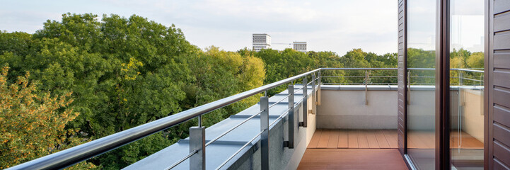Panorama of stylish balcony with amazing view - obrazy, fototapety, plakaty