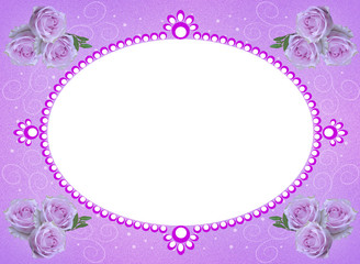 Frame of violet flowers on a purple background. 